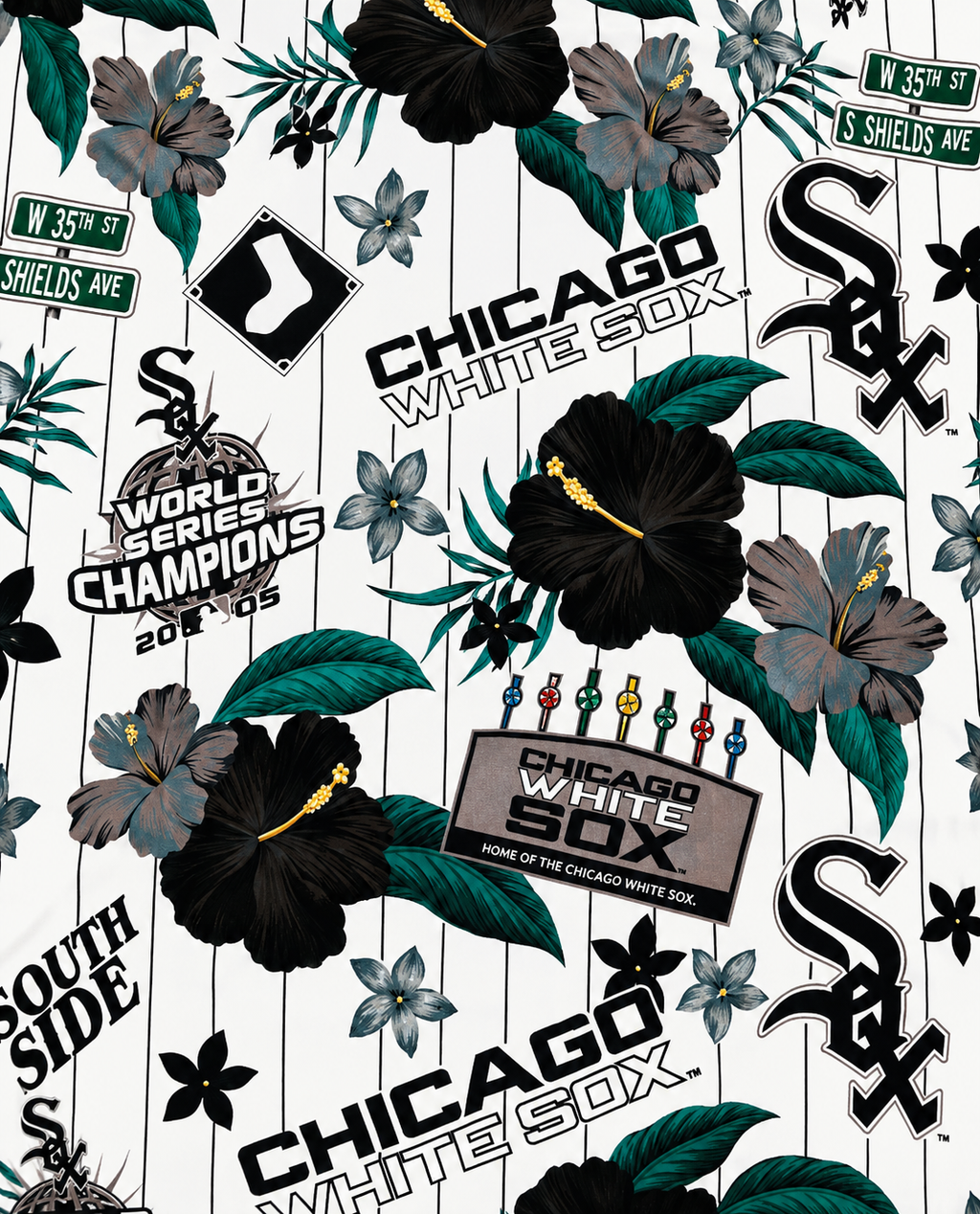 Chicago White Sox White Floral Button Down Hawaiian Shirt for Men product image 3, provided for visual reference and product