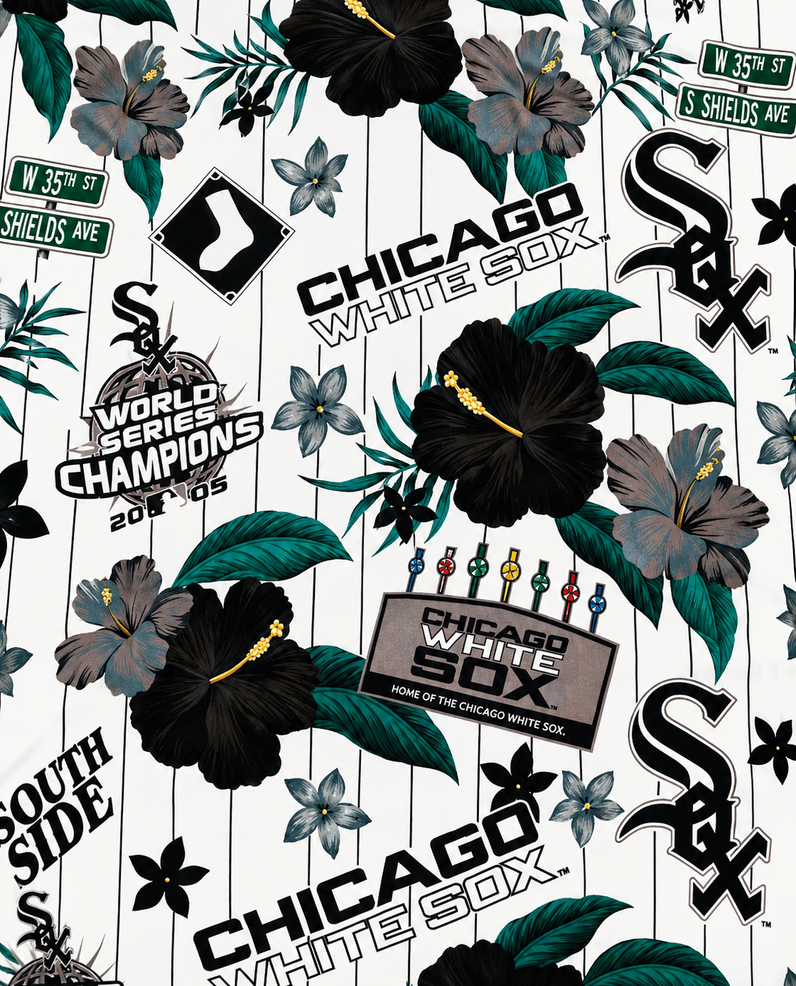 Chicago White Sox White Floral Button Down Hawaiian Shirt for Men product image 3, provided for visual reference and product