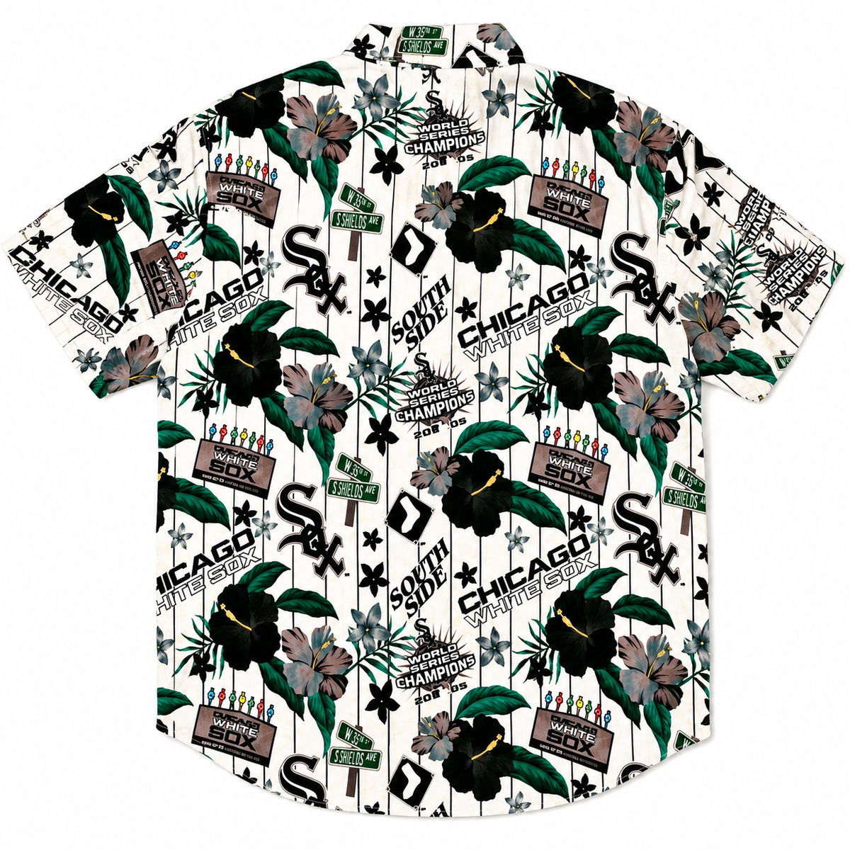 Chicago White Sox White Floral Button Down Hawaiian Shirt for Men product image 2, provided for visual reference and product