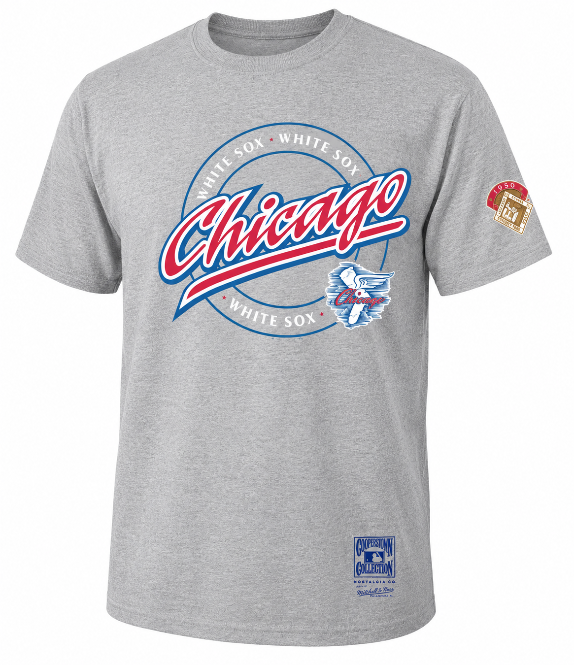 Chicago White Sox Mitchell And Ness Cooperstown Collection Heather Gray 1950 On Deck Circle T-Shirt for Men product image 1,