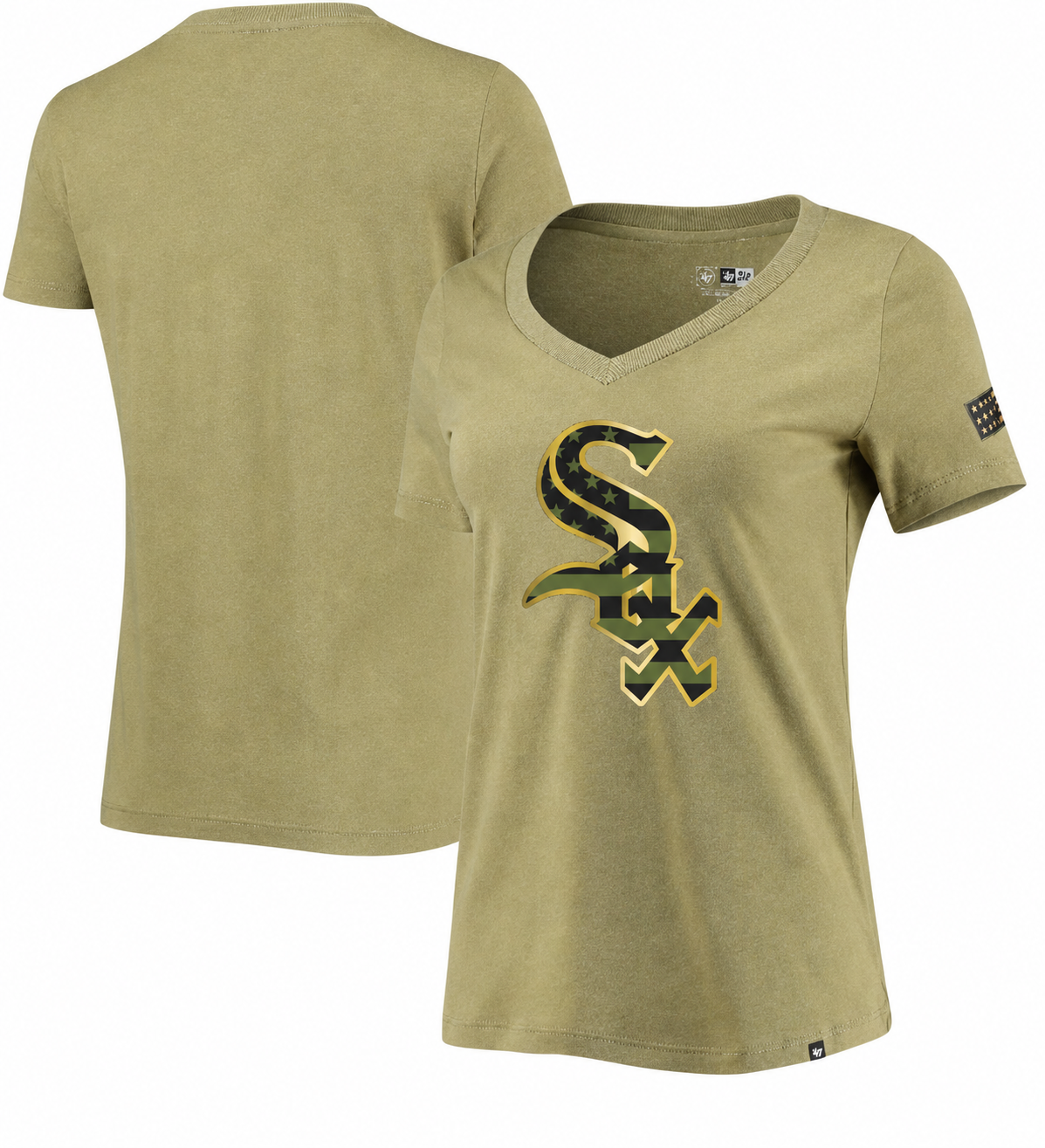 Chicago White Sox 2022 Armed Forces Day Olive V-Neck T-Shirt for Women product image 1, provided for visual reference and
