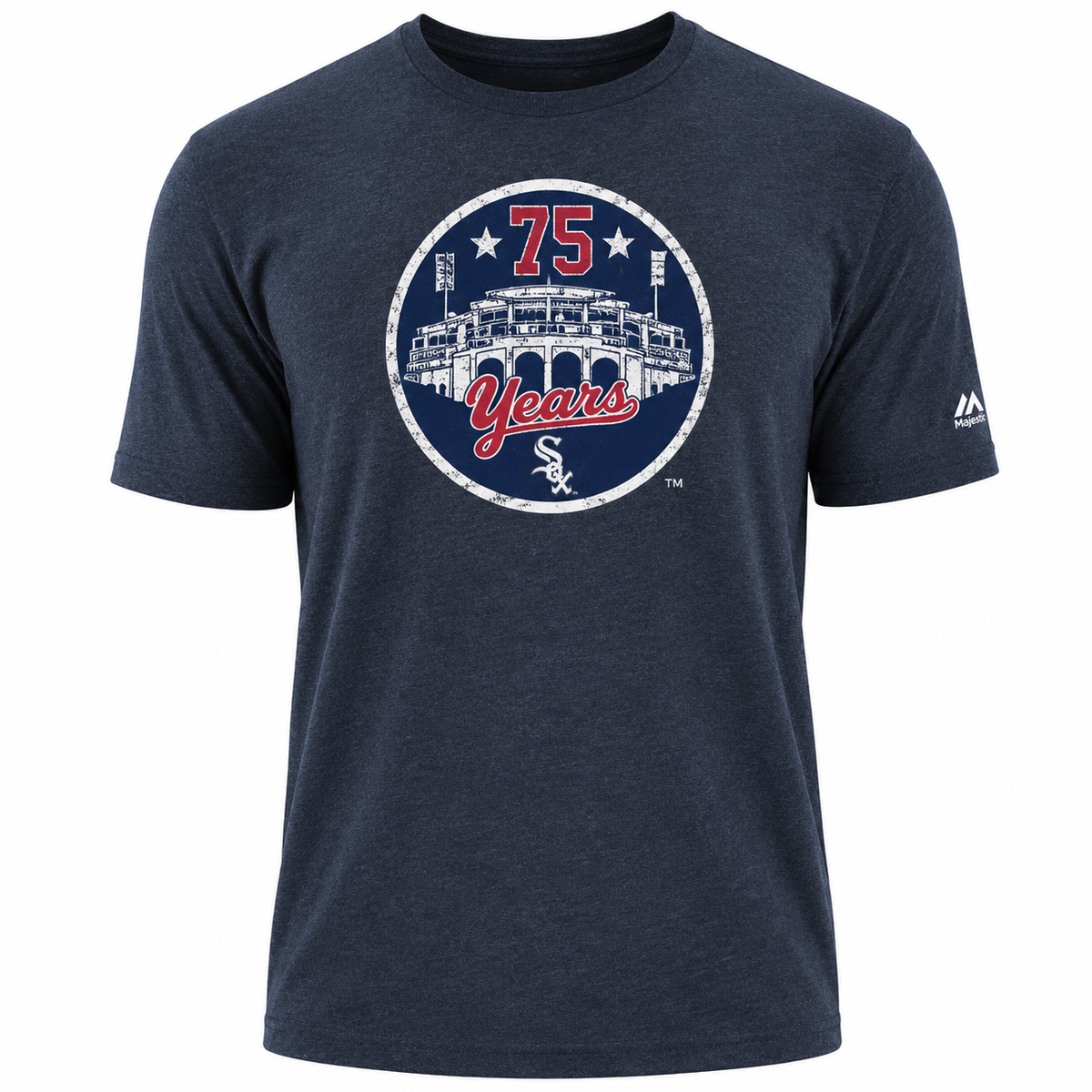 Chicago White Sox Heather Navy Cooperstown Collection Comiskey Park 75th Anniversary Distressed Logo New Era T-Shirt for Men