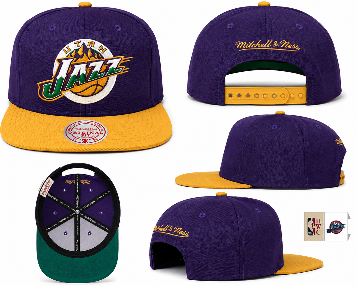 Utah Jazz Mitchell & Ness Purple/Gold Hardwood Classics Reload 2.0 Snapback Adjustable Hat for Men product image 3, provided