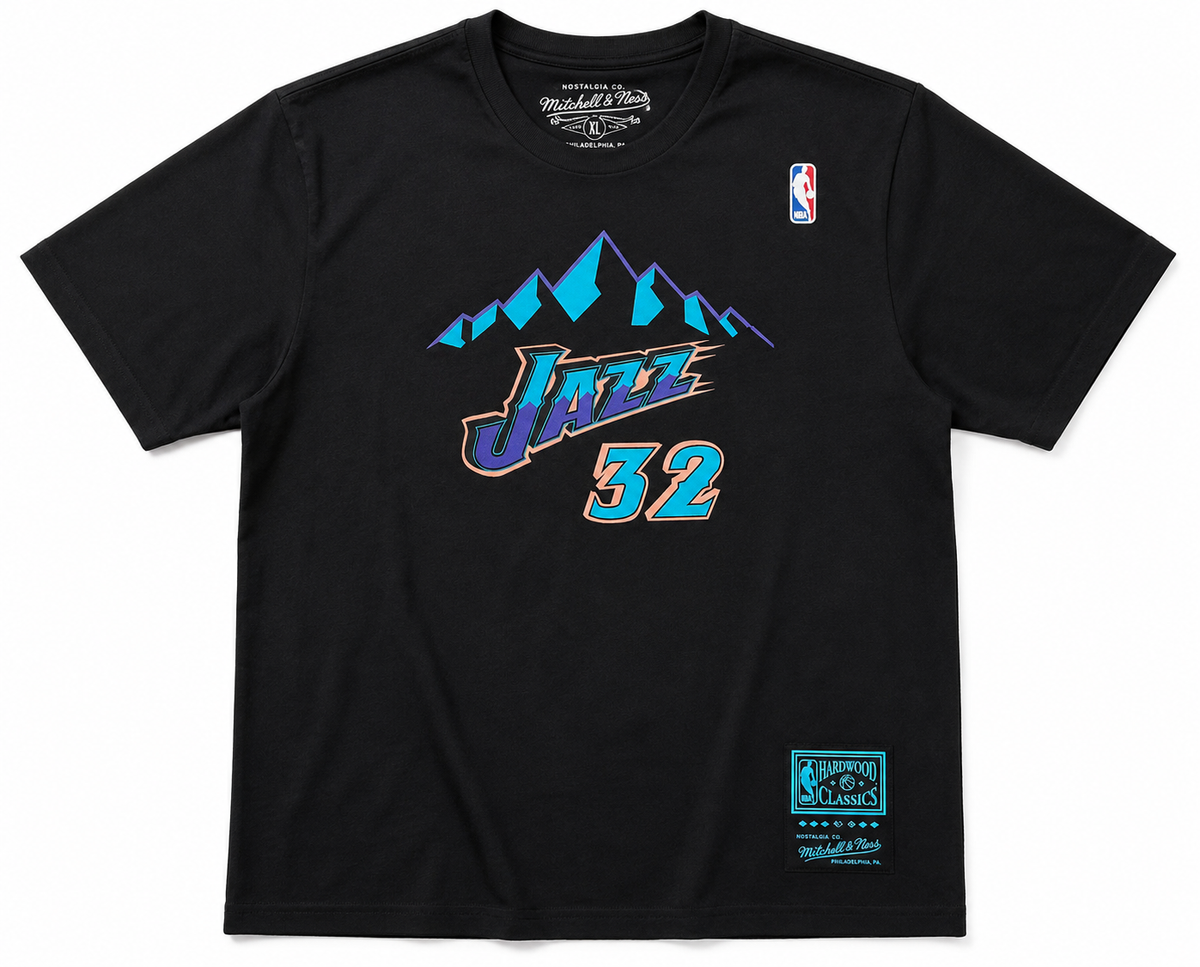 Utah Jazz Karl Malone Mitchell & Ness Black Reload Name & Number T-Shirt for Men product image 2, provided for visual