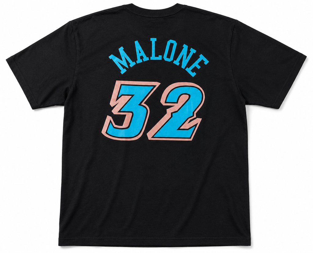 Utah Jazz Karl Malone Mitchell & Ness Black Reload Name & Number T-Shirt for Men product image 1, provided for visual
