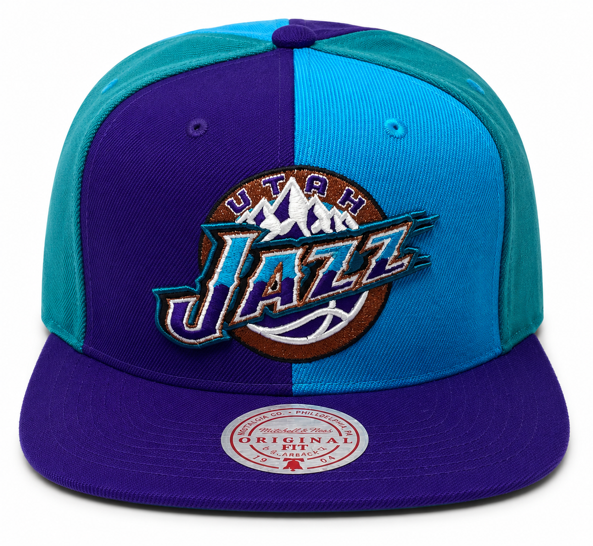 Utah Jazz Mitchell & Ness NBA Pinwheel Snapback Hat for Men product image 2, provided for visual reference and product