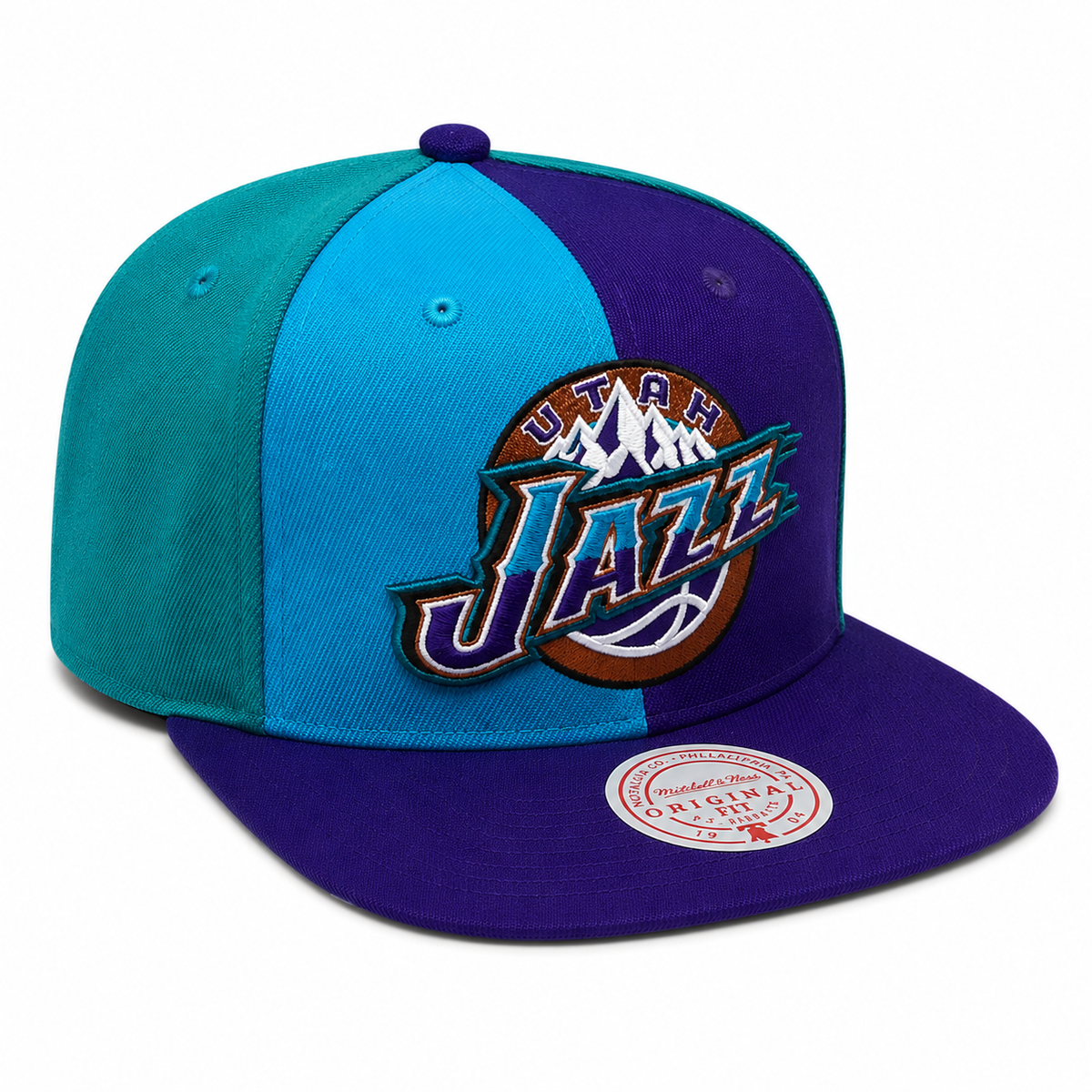 Utah Jazz Mitchell & Ness NBA Pinwheel Snapback Hat for Men product image 3, provided for visual reference and product