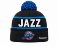Utah Jazz Mitchell & Ness NBA Reload 2.0 Gray Cuffed Pom Knit Hat product image 1, provided for visual reference and product