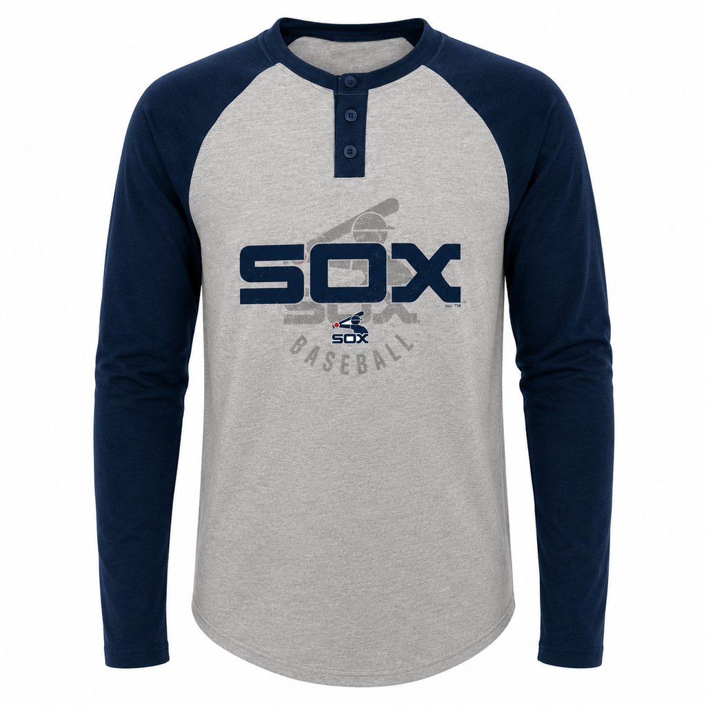 Youth Chicago White Sox MLB American Athletic Raglan Long Sleeve Henley T-Shirt product image 2, provided for visual