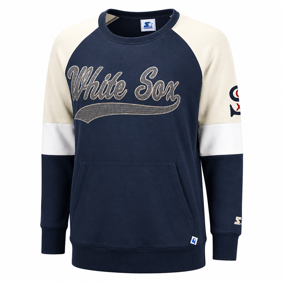 Chicago White Sox Starter Cooperstown Collection Navy and Cream Crew Neck Sweatshirt for Women product image 1, provided for