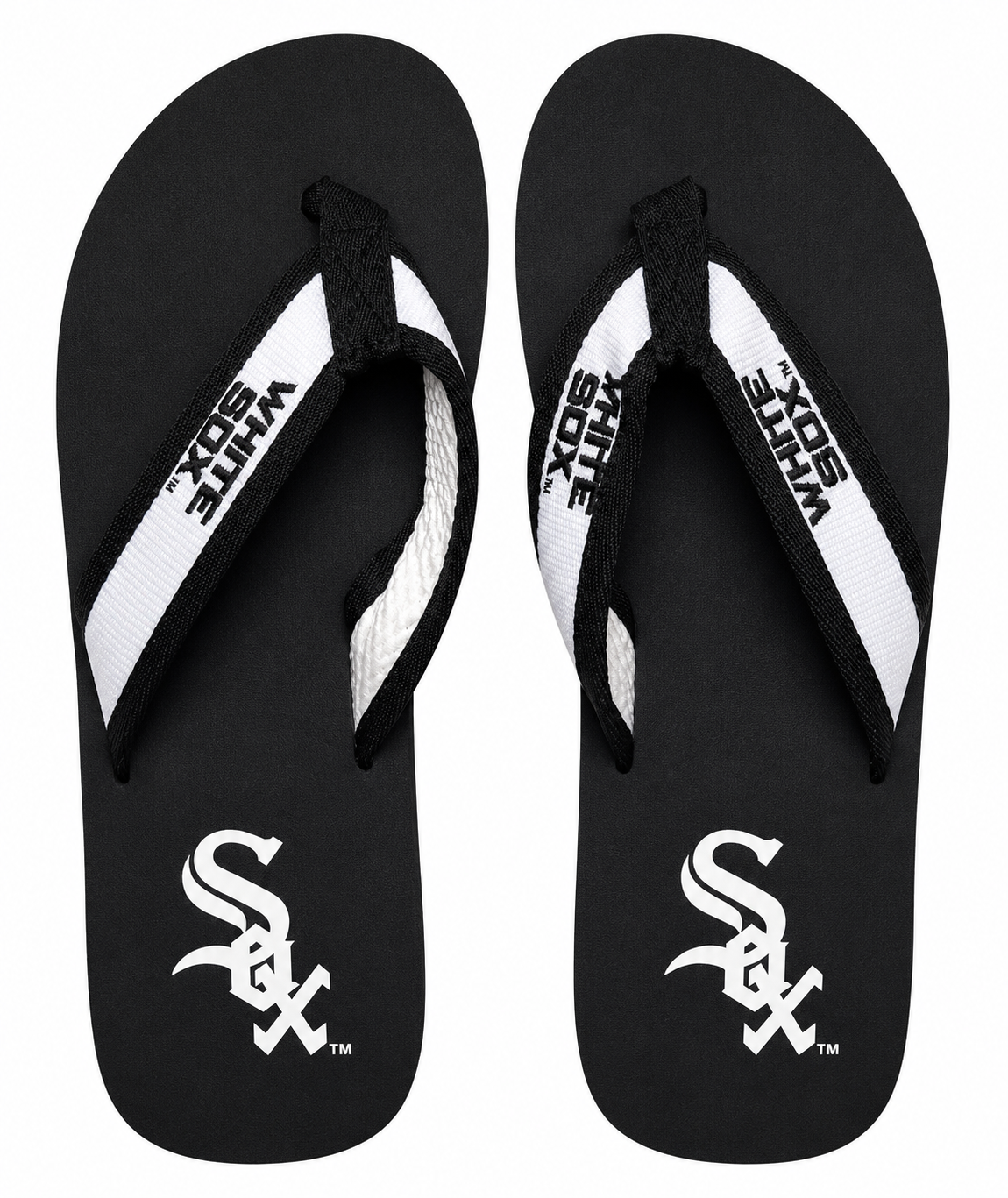 Chicago White Sox Black Contour Flip Flops product image 1, provided for visual reference and product detail review