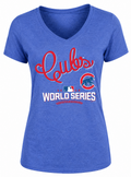 Chicago Cubs 2016 World Series Script Tri-Blend V-Neck T-Shirt for Women product image 1, provided for visual reference and