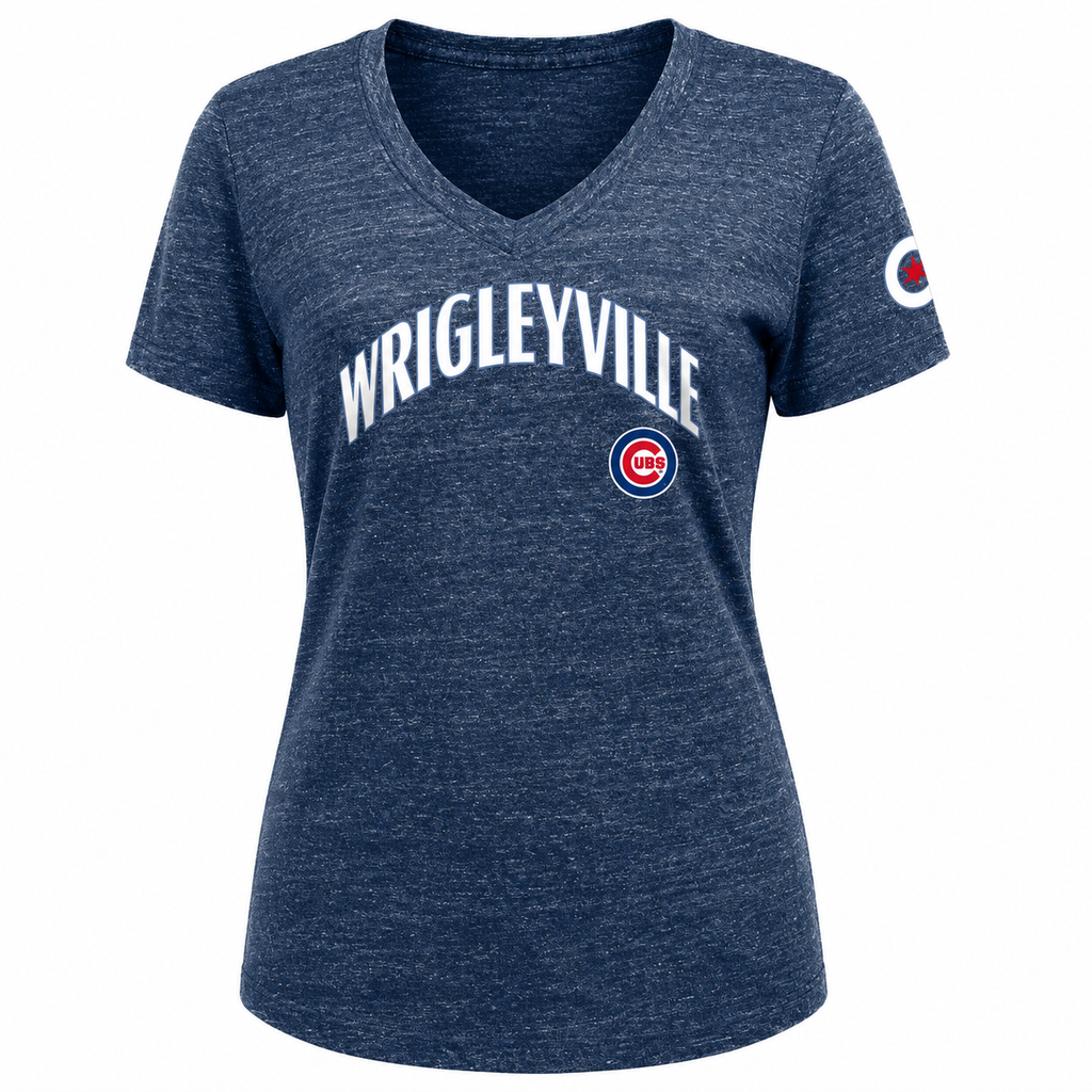 Chicago Cubs New Era Heathered Navy City Connect V-Neck T-Shirt for Women product image 1, provided for visual reference and