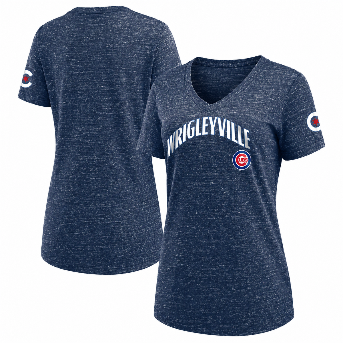 Chicago Cubs New Era Heathered Navy City Connect V-Neck T-Shirt for Women product image 2, provided for visual reference and