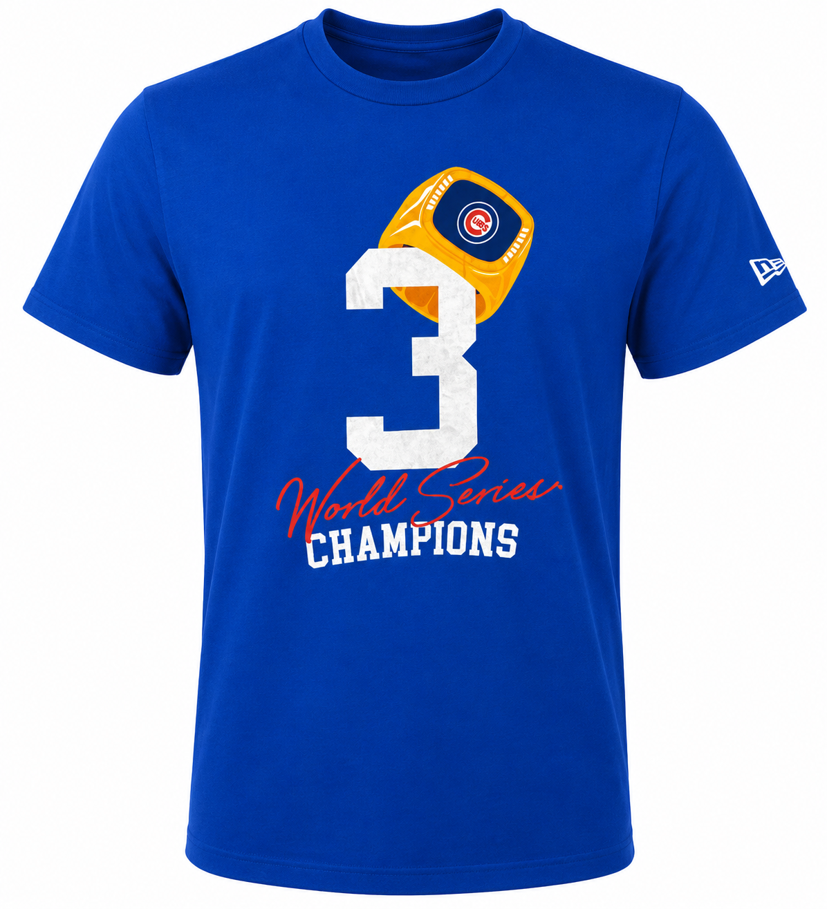 Mens Chicago Cubs New Era 3 Rings World Series Champions T-Shirt product image 1, provided for visual reference and product