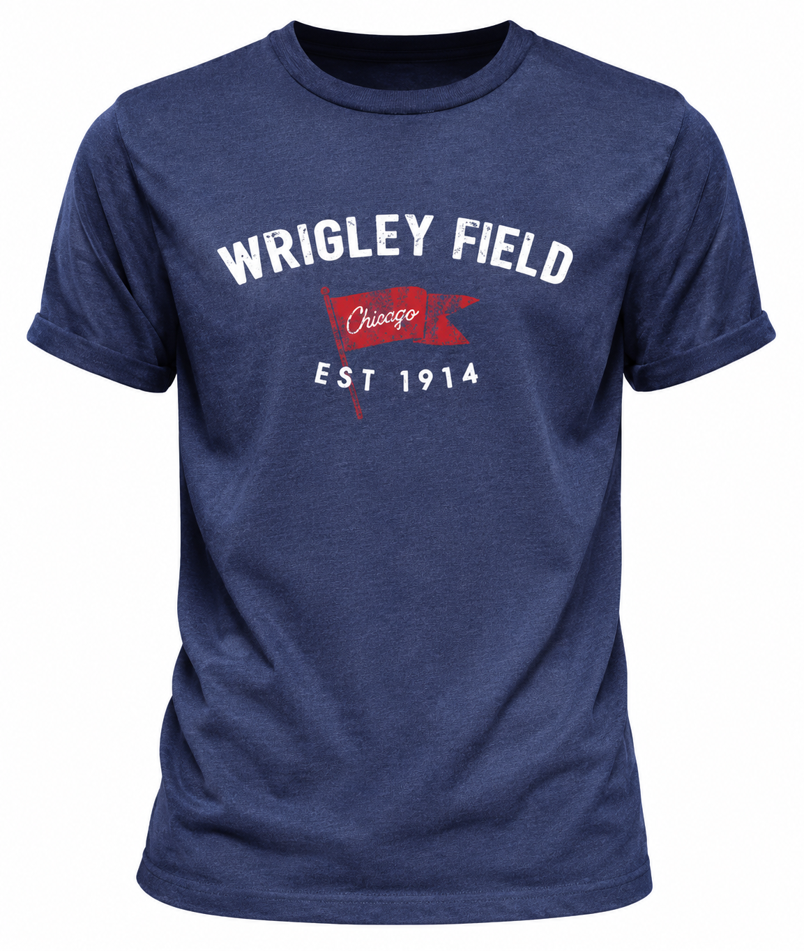 Wrigley Field Brushcraft Est. Flag Short Sleeve T-Shirt-Heather/Navy for Men product image 1, provided for visual reference
