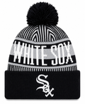 Chicago White Sox New Era Knitstripe Black Cuffed Pom Knit Hat for Men product image 1, provided for visual reference and
