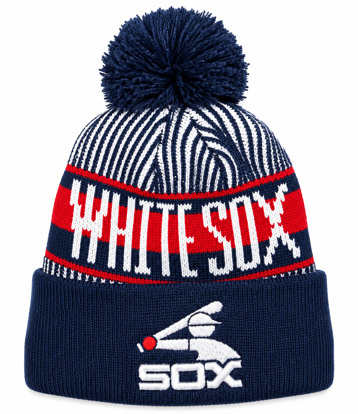 Chicago White Sox New Era Cooperstown Collection Knitstripe Navy Cuffed Pom Knit Hat for Men product image 1, provided for