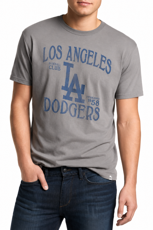 '47 Brand Men Los Angeles Dodgers Wolf Gray Flanker T-Shirt product image 1, provided for visual reference and product