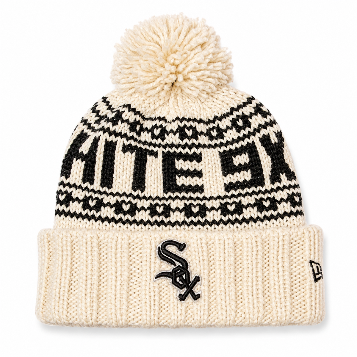 Chicago White Sox New Era Cream Knitsport Cuffed Knit Hat with Pom for Women product image 1, provided for visual reference