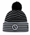 Chicago White Sox New Era Black Patch Cuffed Pom Knit Hat product image 1, provided for visual reference and product detail
