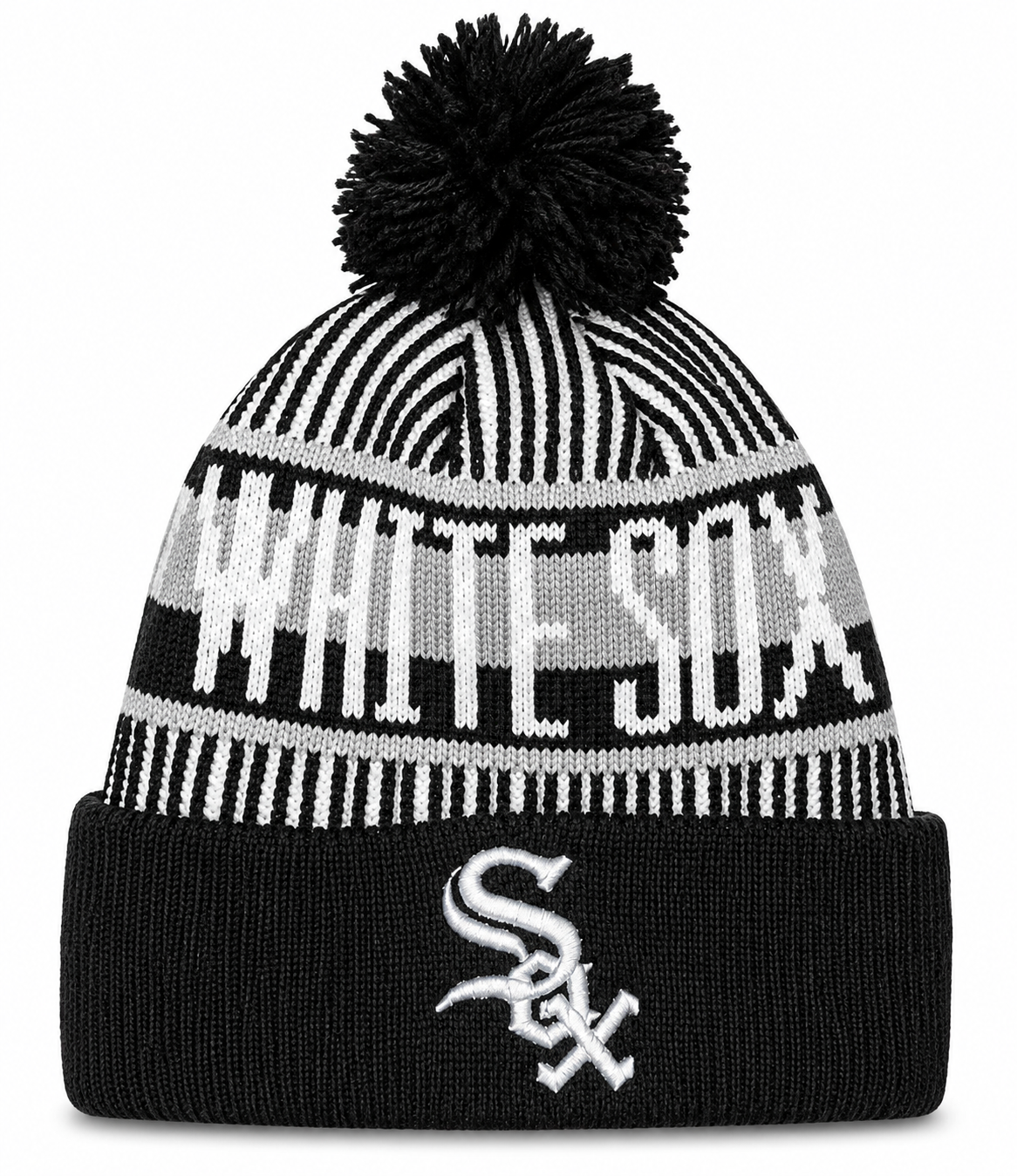 Child Chicago White Sox New Era Junior Knitstripe Black Cuffed Pom Knit Hat product image 1, provided for visual reference