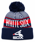 Youth Chicago White Sox New Era Junior Cooperstown Collection Knitstripe Navy Cuffed Pom Knit Hat product image 1, provided