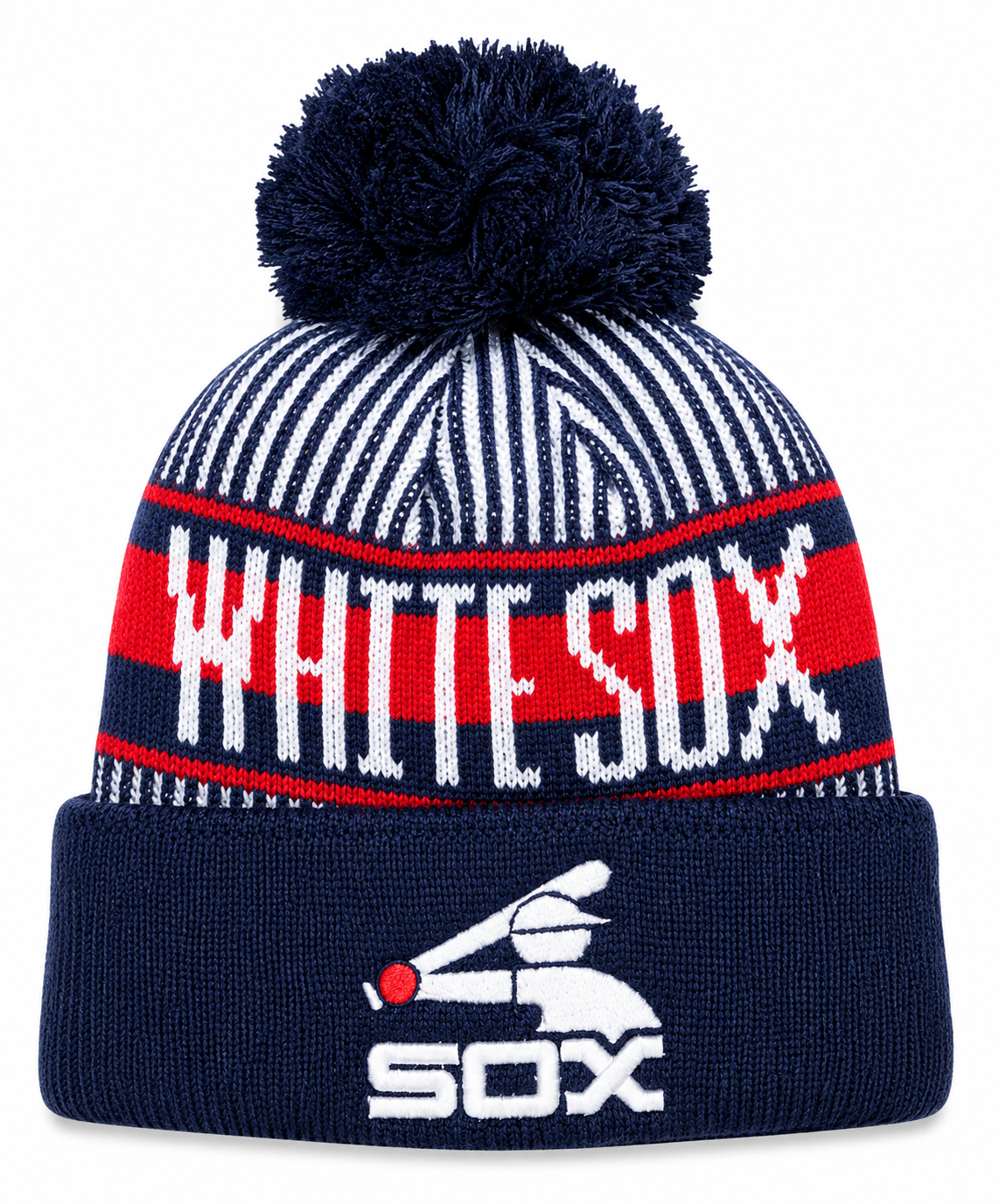 Youth Chicago White Sox New Era Junior Cooperstown Collection Knitstripe Navy Cuffed Pom Knit Hat product image 1, provided