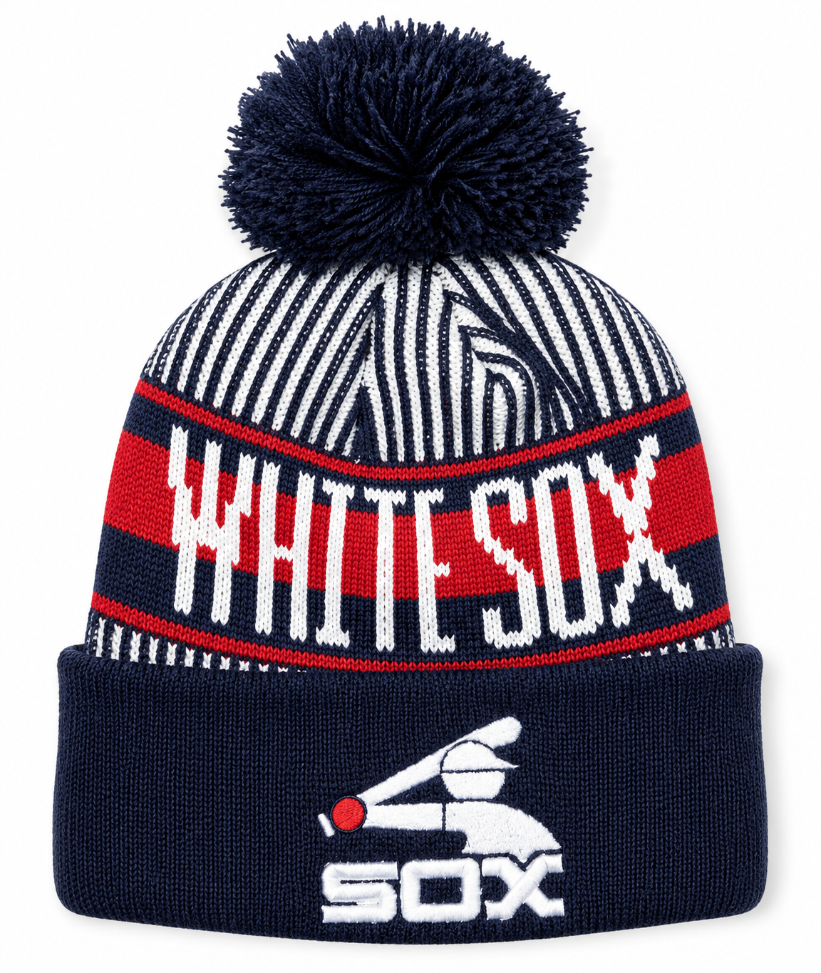 Child Chicago White Sox New Era Junior Cooperstown Collection Knitstripe Navy Cuffed Pom Knit Hat product image 1, provided