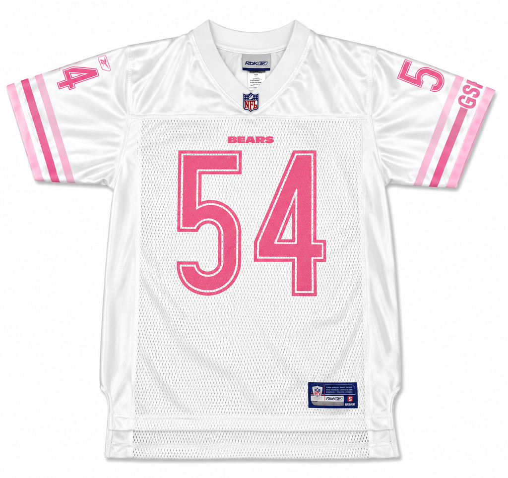 Youth Girls Chicago Bears Brian Urlacher White & Pink Jersey product image 2, provided for visual reference and product