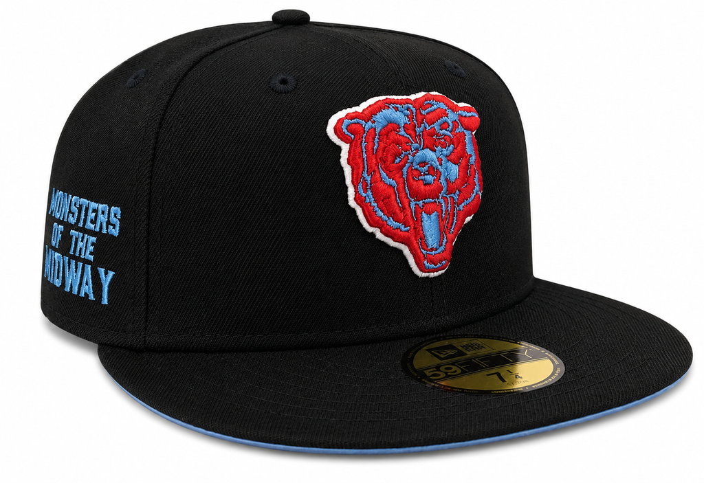 Chicago Bears Monsters of the Midway Black/Sky Blue City Vibes New Era 59FIFTY Fitted Hat product image 1, provided for