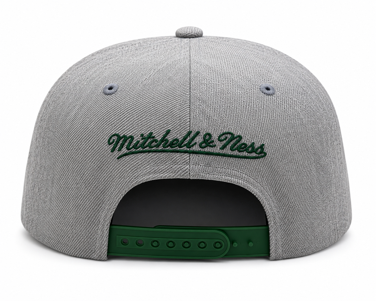 Boston Celtics Team Gray Heathered HWC 2.0 Mitchell & Ness Snapback Hat product image 2, provided for visual reference and