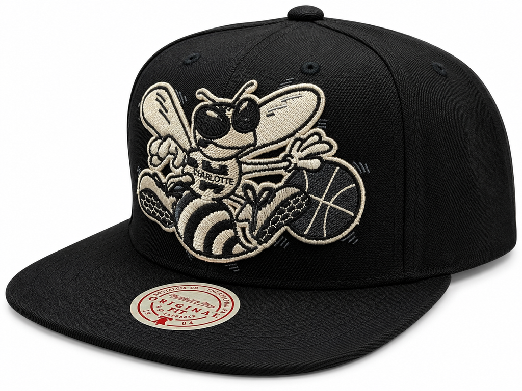 Charlotte Hornets Mitchell & Ness NBA XL BWG HWC Snapback Hat for Men product image 1, provided for visual reference and