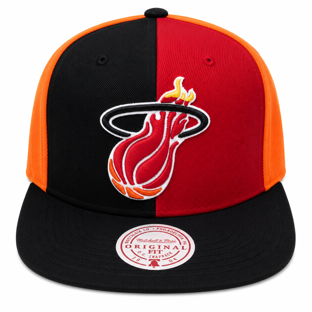 Miami Heat Mitchell & Ness NBA Pinwheel Snapback Hat for Men product image 2, provided for visual reference and product