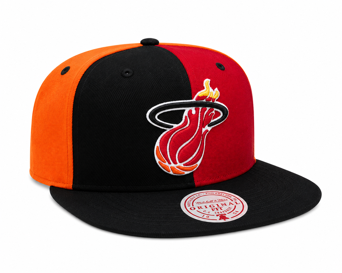 Miami Heat Mitchell & Ness NBA Pinwheel Snapback Hat for Men product image 1, provided for visual reference and product