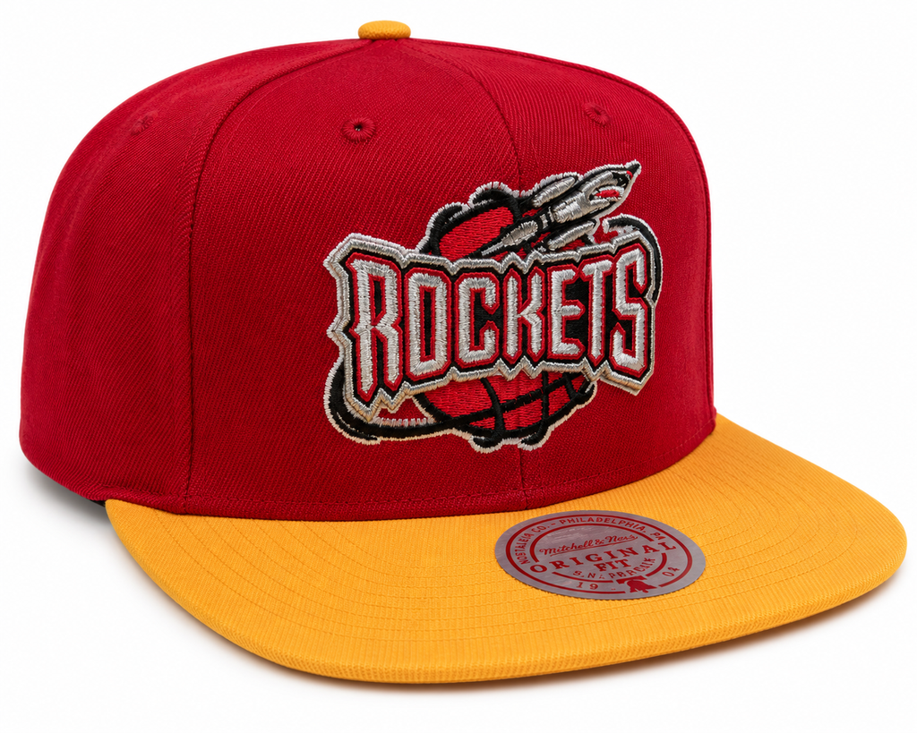 Houston Rockets Mitchell & Ness Hardwood Classics Reload 2.0 Snapback Hat - Red/Yellow product image 1, provided for visual