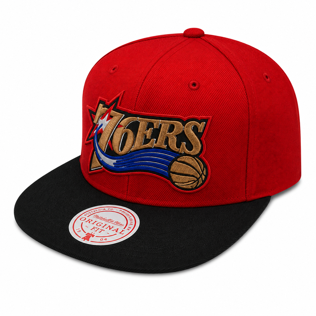 Philadelphia 76ers NBA Core Basic 2 Tone Red/Black HWC Mitchell & Ness Snapback Hat for Men product image 3, provided for