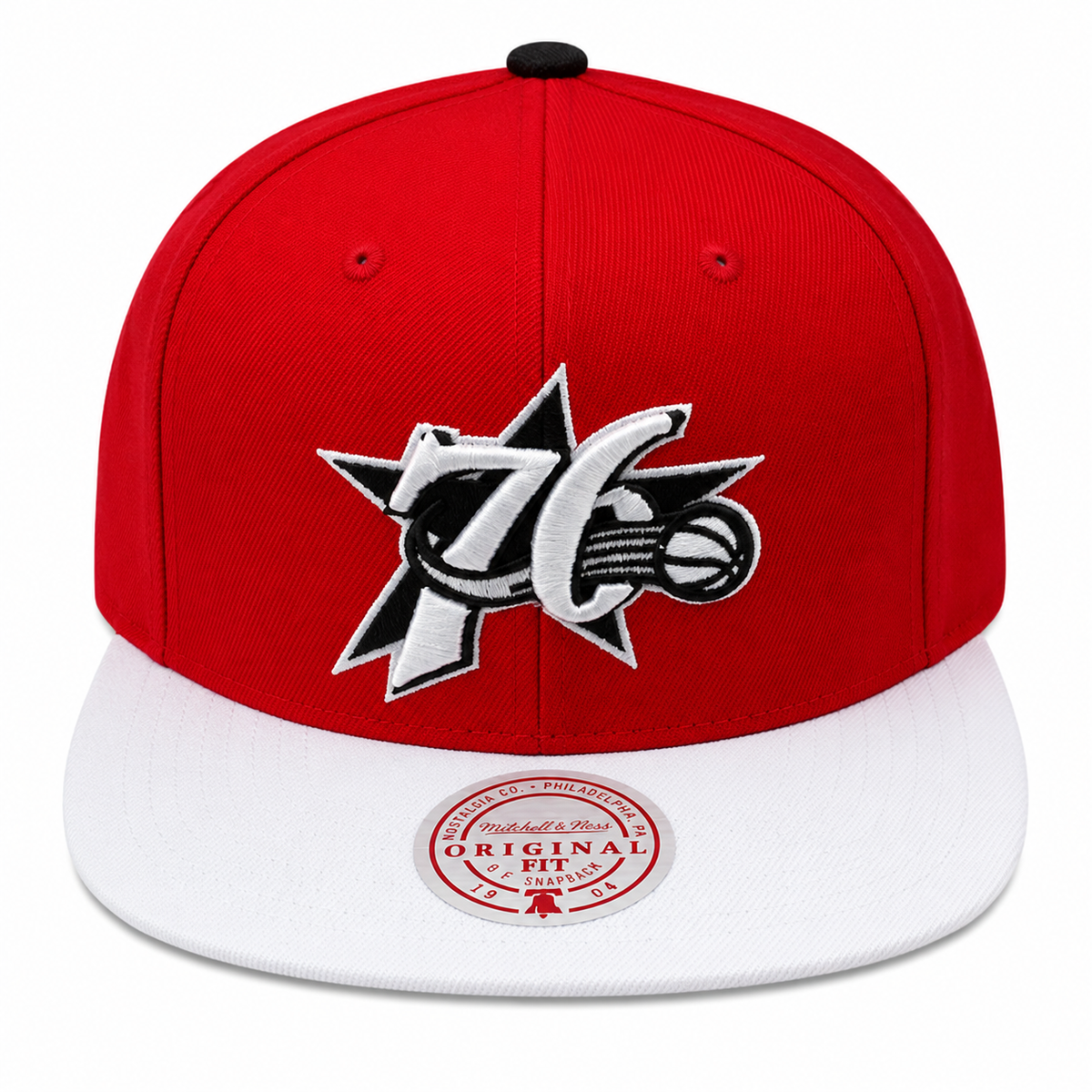 Philadelphia 76ers NBA Cardinal Red 2 Tone HWC Mitchell & Ness Snapback Hat for Men product image 2, provided for visual