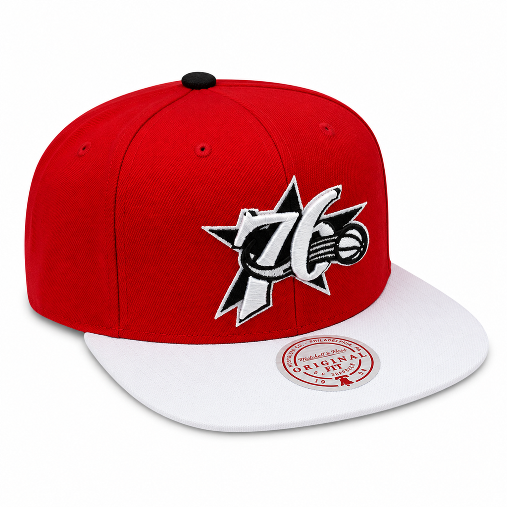 Philadelphia 76ers NBA Cardinal Red 2 Tone HWC Mitchell & Ness Snapback Hat for Men product image 3, provided for visual