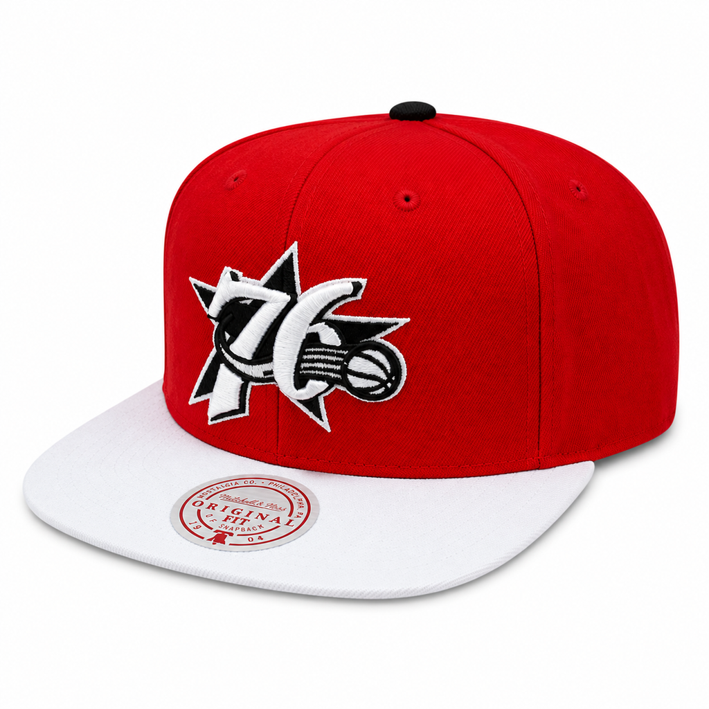 Philadelphia 76ers NBA Cardinal Red 2 Tone HWC Mitchell & Ness Snapback Hat for Men product image 1, provided for visual