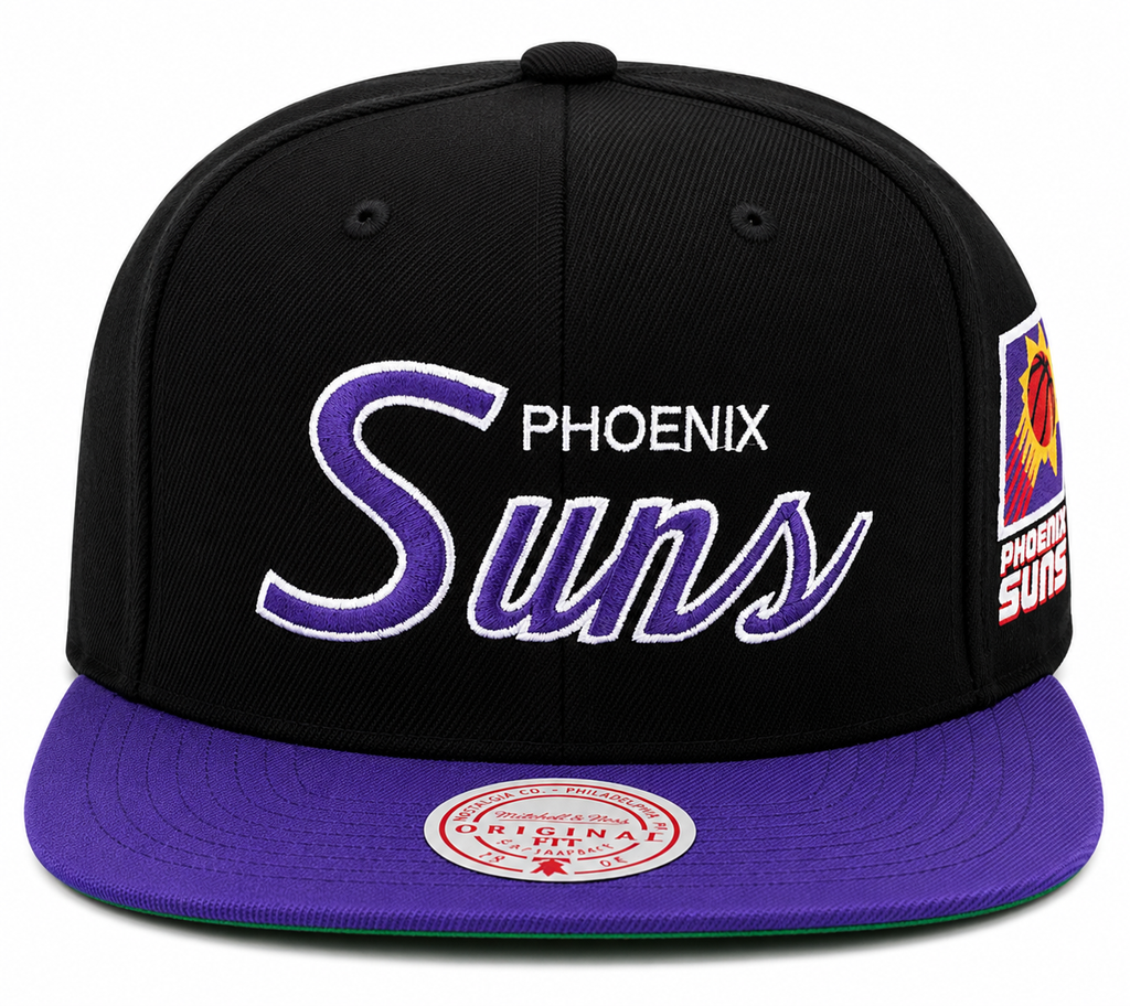 Phoenix Suns Script Mitchell & Ness 2 Tone 2.0 Snapback Hat for Men product image 2, provided for visual reference and