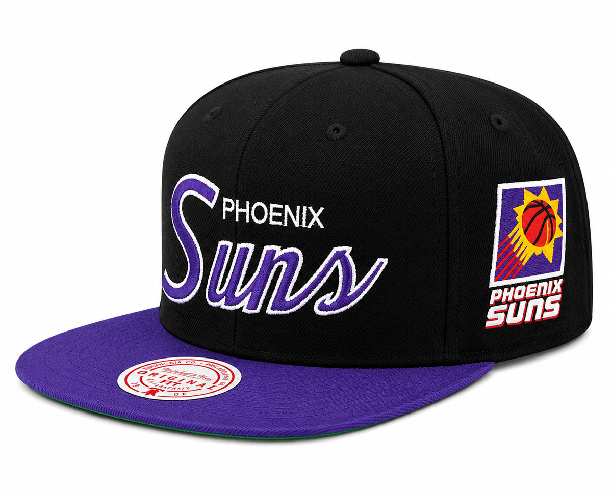 Phoenix Suns Script Mitchell & Ness 2 Tone 2.0 Snapback Hat for Men product image 1, provided for visual reference and