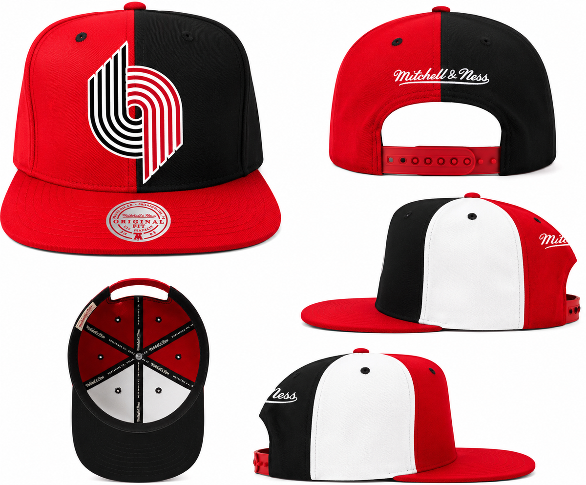 Portland Trail Blazers Mitchell & Ness NBA Pinwheel Snapback Hat for Men product image 3, provided for visual reference and