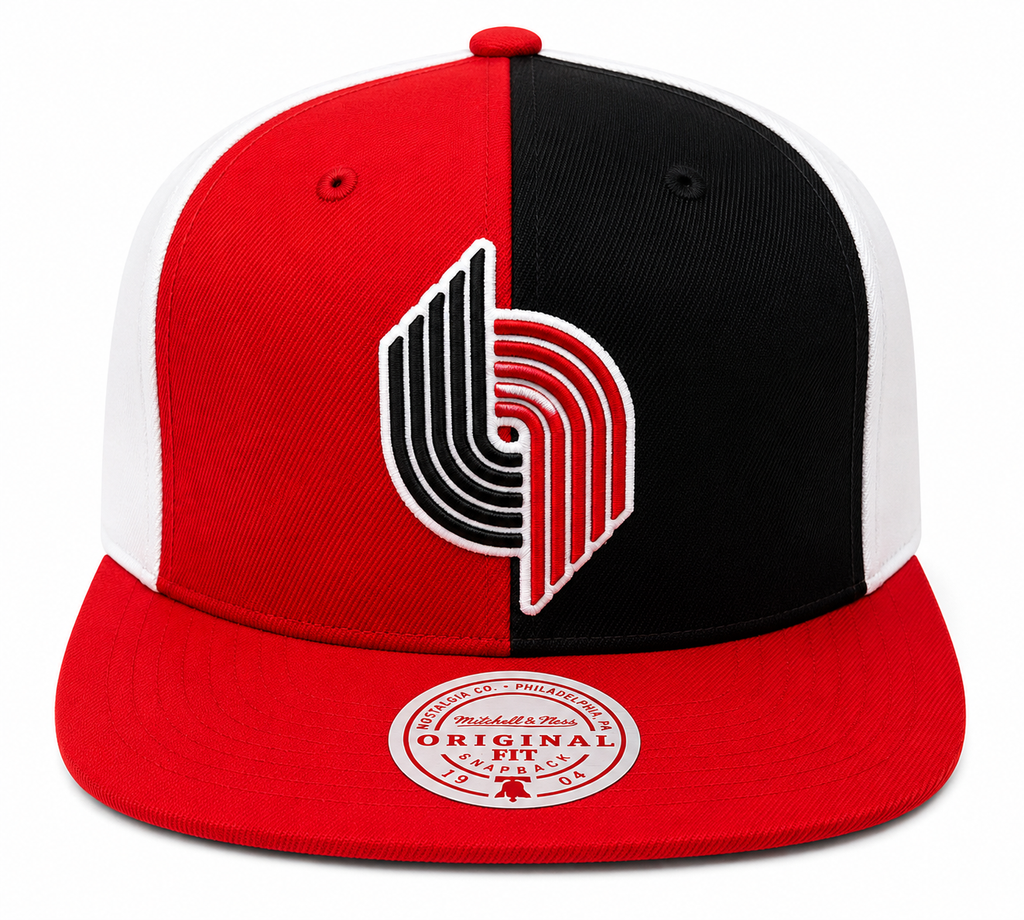 Portland Trail Blazers Mitchell & Ness NBA Pinwheel Snapback Hat for Men product image 2, provided for visual reference and