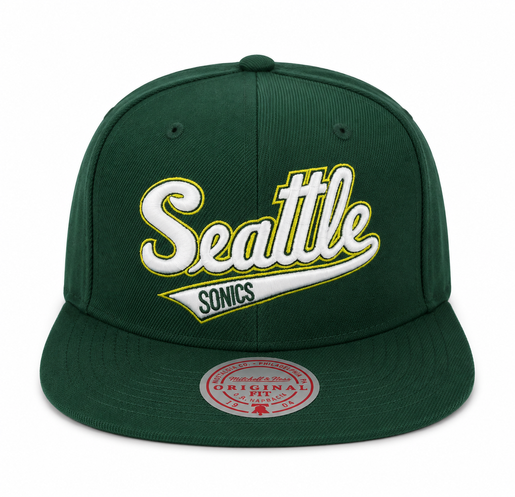 Seattle Supersonics NBA Core Basic Green Script HWC Mitchell & Ness Snapback Hat for Men product image 2, provided for