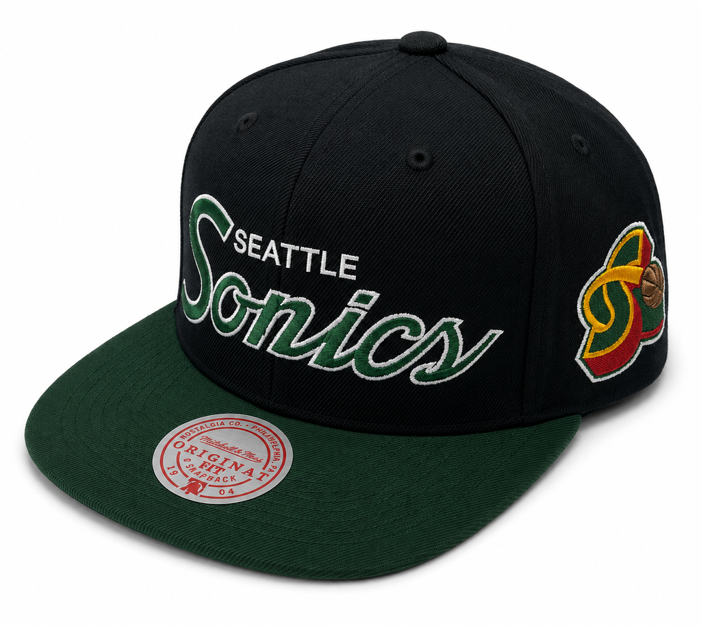 Seattle SuperSonics HWC Team Script 2.0 Mitchell & Ness Snapback Hat product image 3, provided for visual reference and