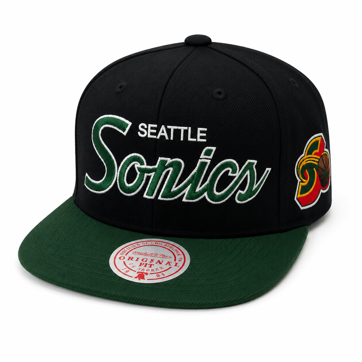 Seattle SuperSonics HWC Team Script 2.0 Mitchell & Ness Snapback Hat product image 1, provided for visual reference and