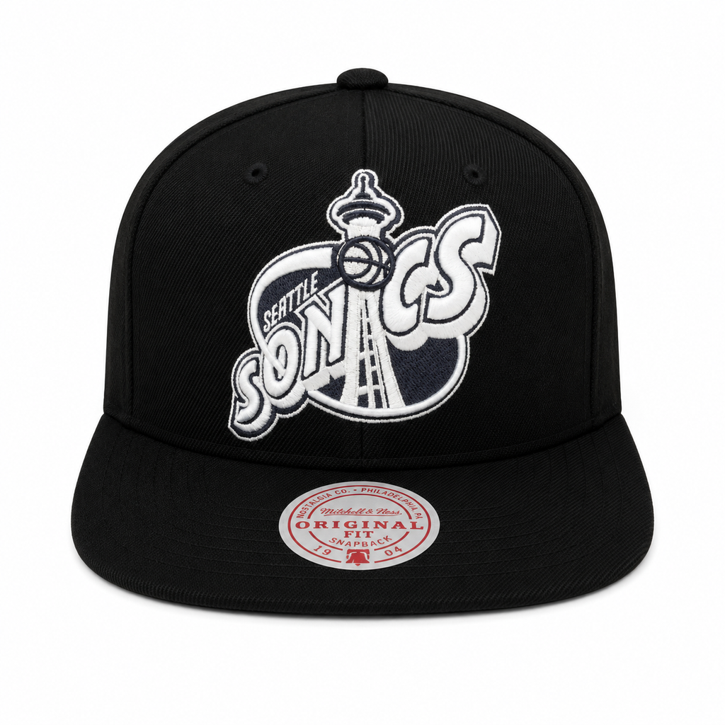 Seattle Supersonics NBA XL BWG HWC Mitchell & Ness Snapback Hat for Men product image 2, provided for visual reference and