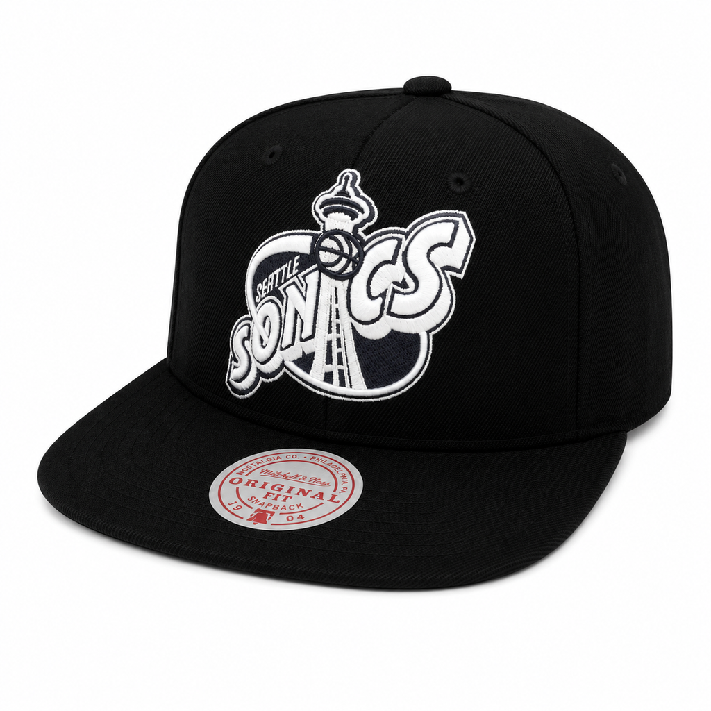 Seattle Supersonics NBA XL BWG HWC Mitchell & Ness Snapback Hat for Men product image 1, provided for visual reference and