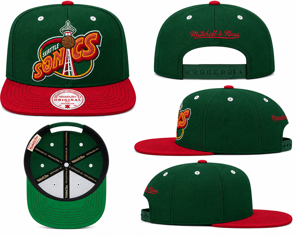 Mens NBA Seattle SuperSonics 2-Tone 2.0 Snapback Hat By Mitchell And Ness product image 5, provided for visual reference and